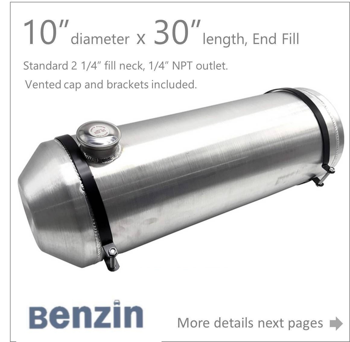 10 Gallons Aluminum Fuel Tank 10″x30″ End Fill 1/4″ NPT Outlet