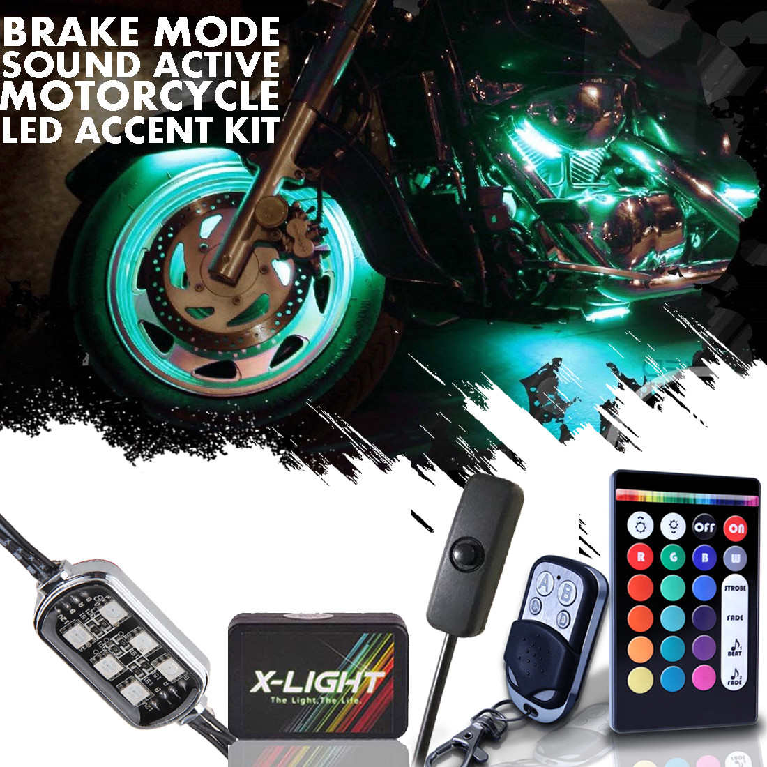 X-LIGHT Custom Motorcycle Under Glow Accent Neon Light Kit LEDs 16 Pods – RGB