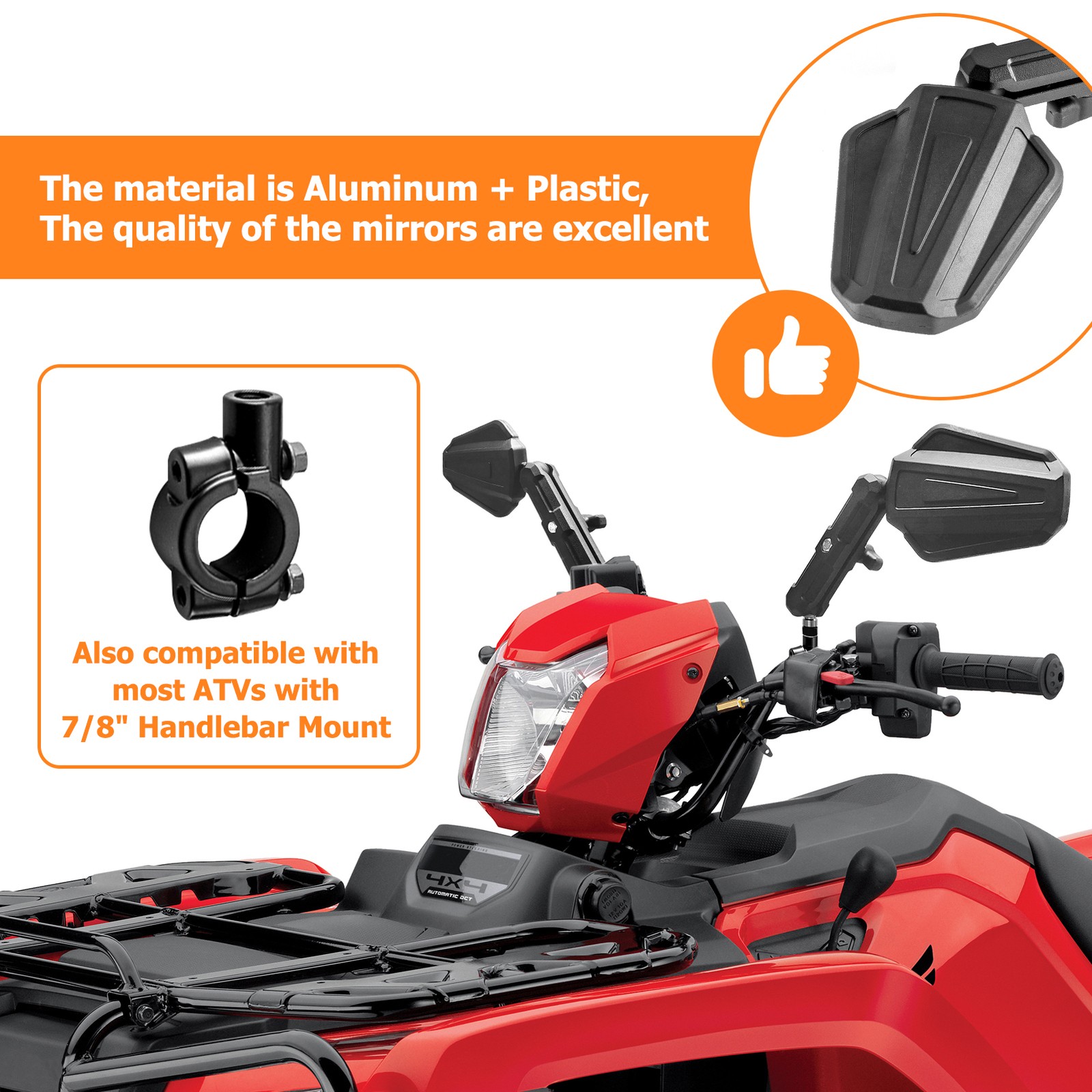 For Dirt Bike Dual Sport Pair Adventure Motorcycle Mirrors 7/8″ Hanlerbar Mount