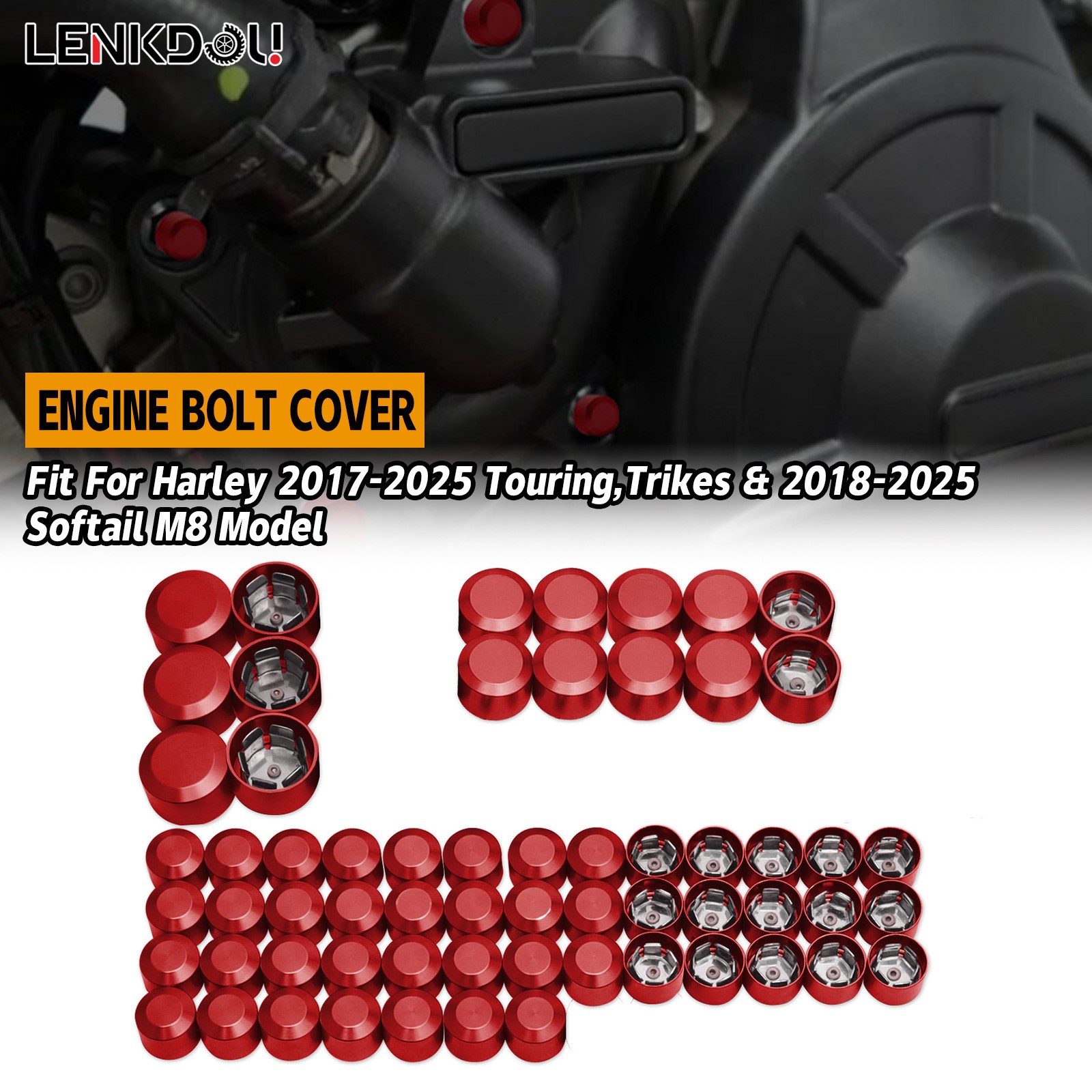 62X Engine Bolt Caps Cover Red For Harley Touring Road King Street Glide 17-2026