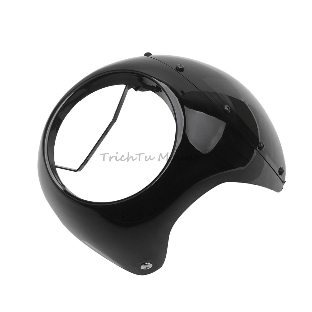 Gloss Black 7″ Round Headlight Windshield Fairing Cover Fit For Cafe Racer Honda