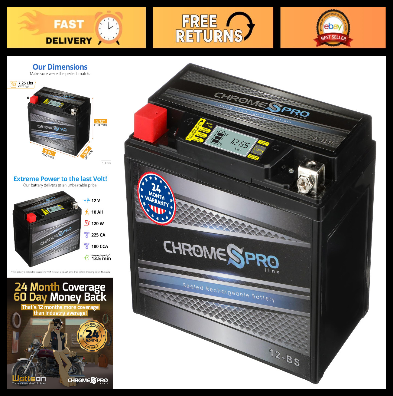 12V 10Ah Gel Battery – 180 CCA, LCD Display, Fits ATV, Motorcycle, Scooter & Mor