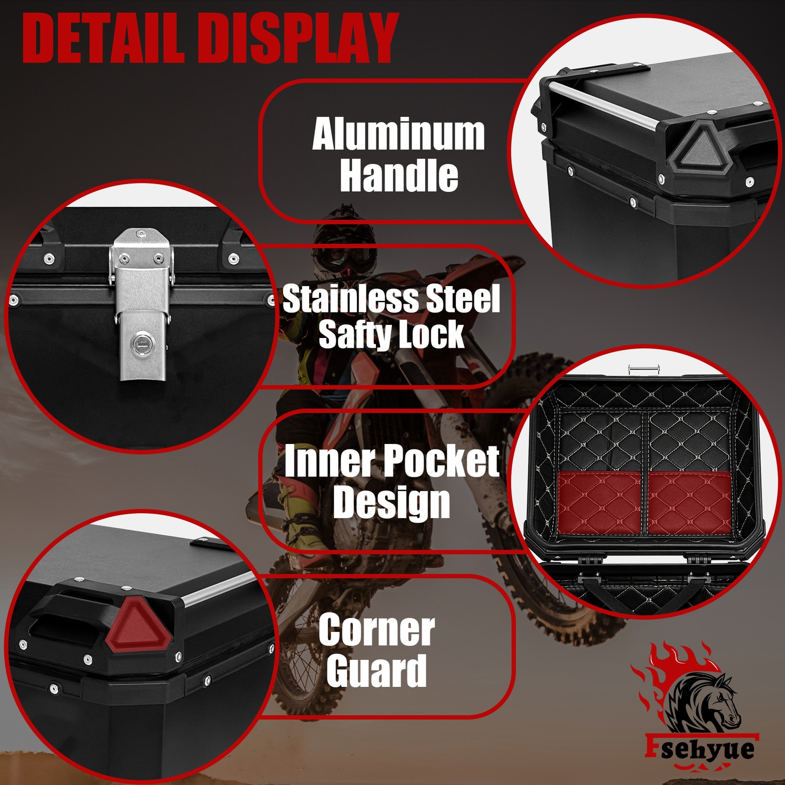 Aluminum Trunk 80L Motorcycle Top Case Waterproof Luggage Storage Tour Tail Box