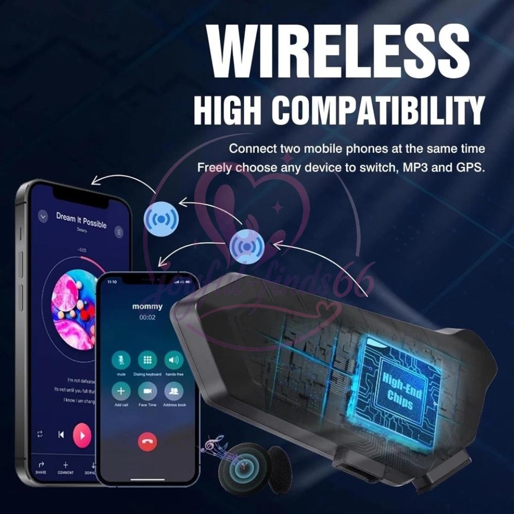 2PCS Bluetooth 5.3 Motorcycle Helmet Headset Waterproof Headphone Hands-Free LED