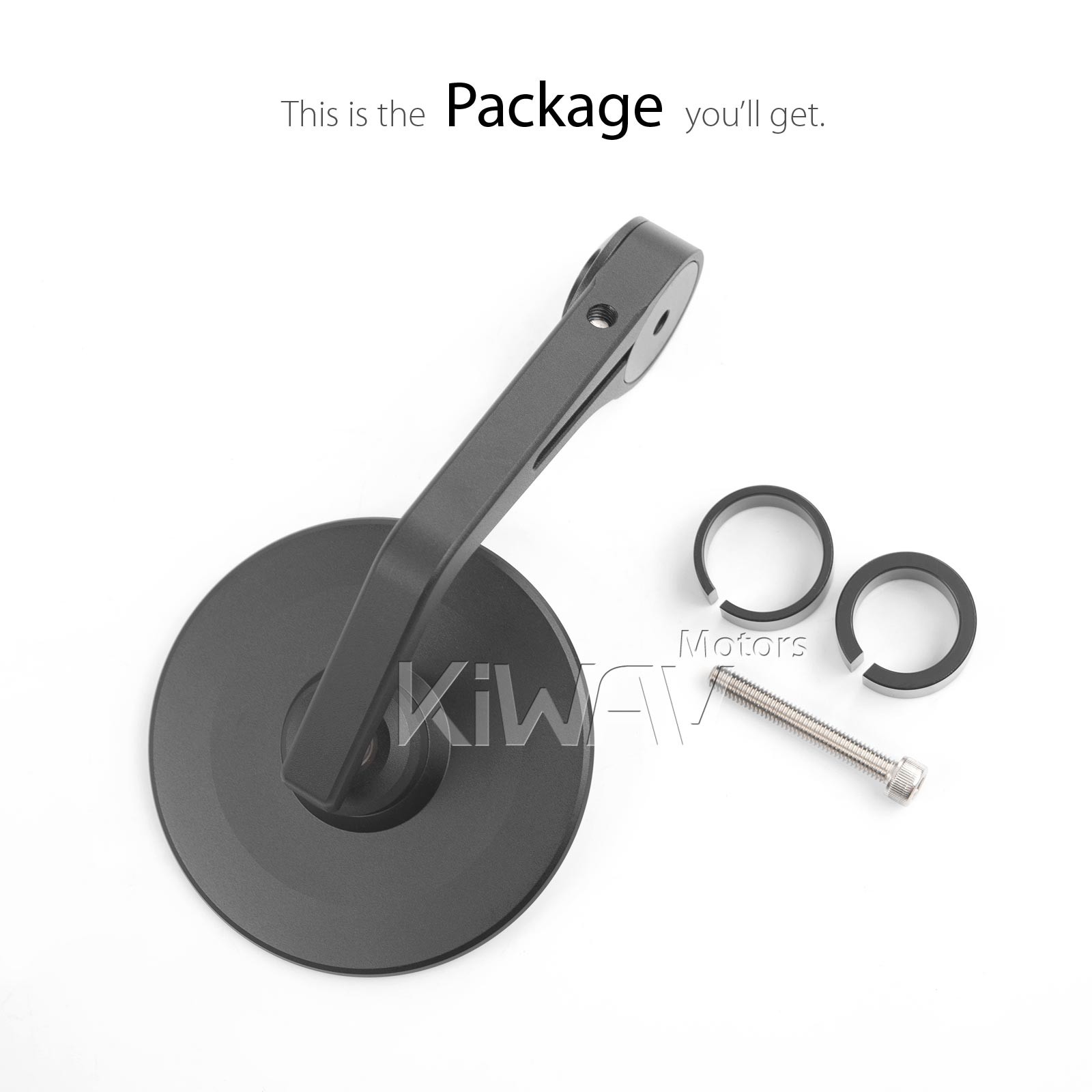 Round black thin slim sleek bar end mirror x1 COLIN 6mm bolt-on or clamp on