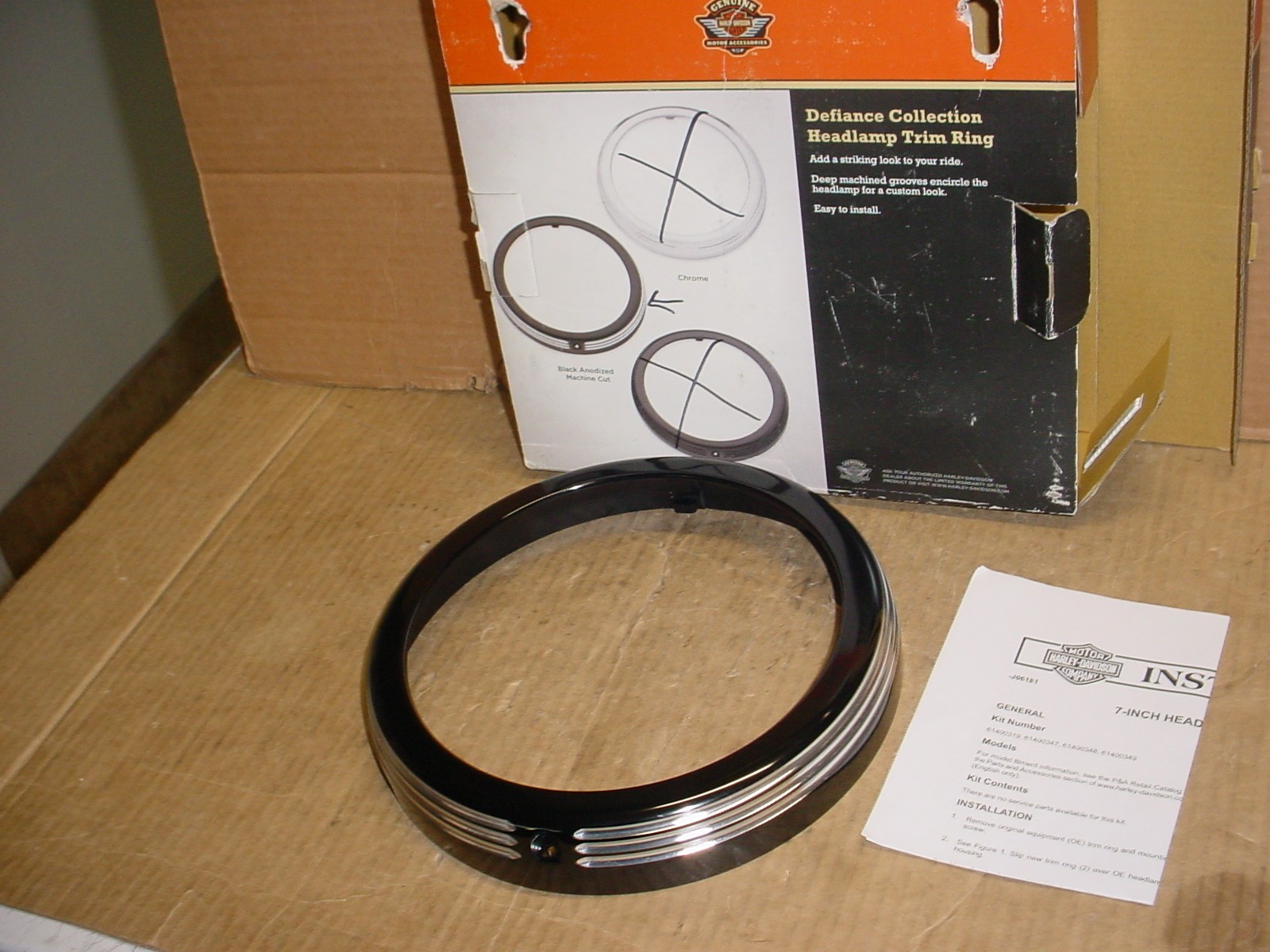 Harley Davidson 7 in. Defiance Headlamp Trim Ring Black Machine Cut 61400349
