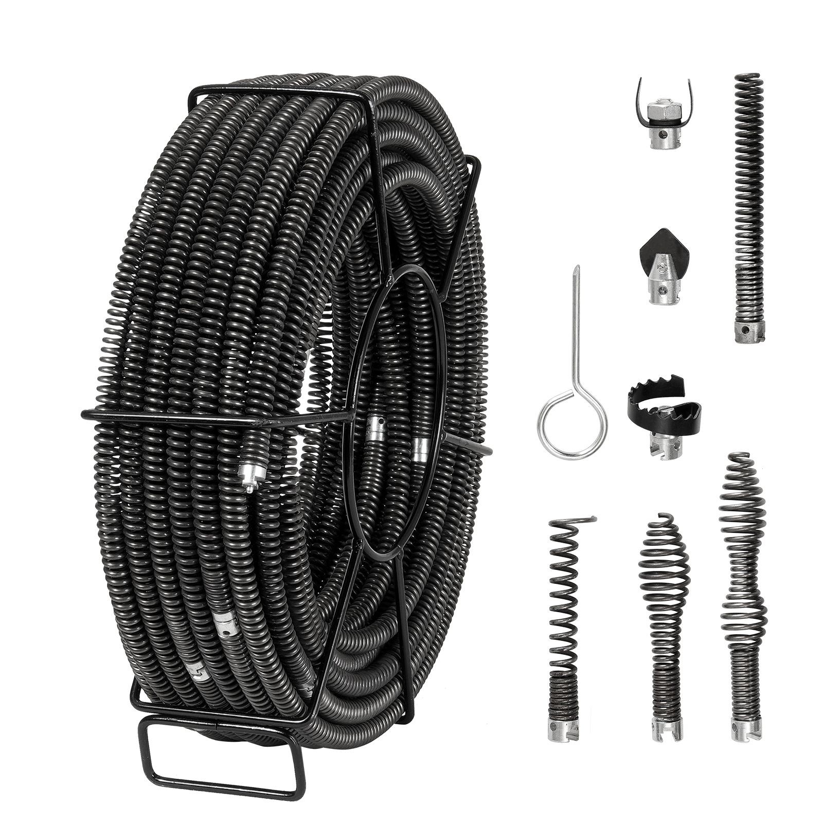 Hollow Core 100FT 5/8in Sectional Drain Cable 7 Cutters for 0.8-3.9in