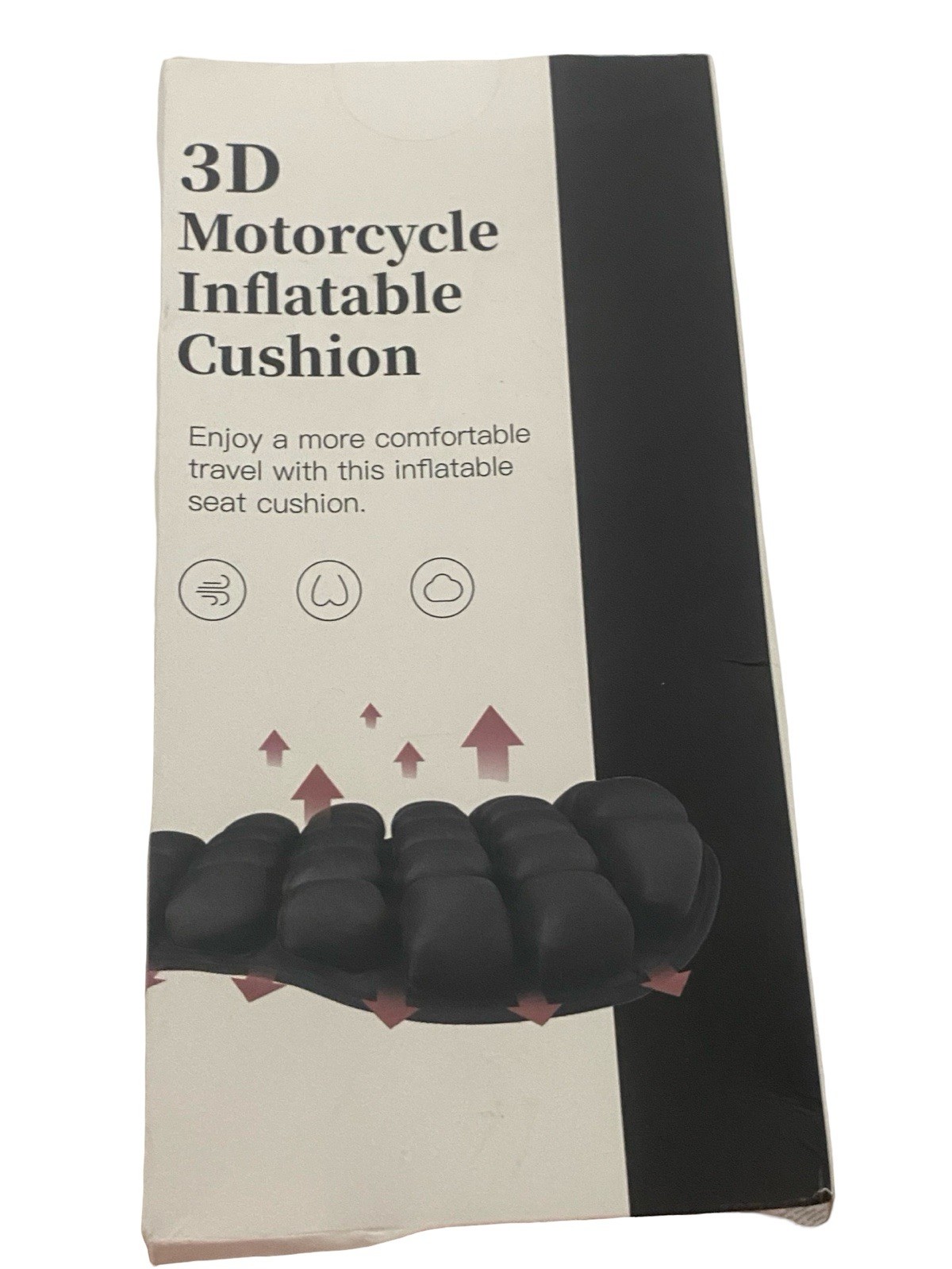 Black 3D Motorcycle Inflatable Air/Water Cushion Heat/Cooling Relief Seat, Boxed