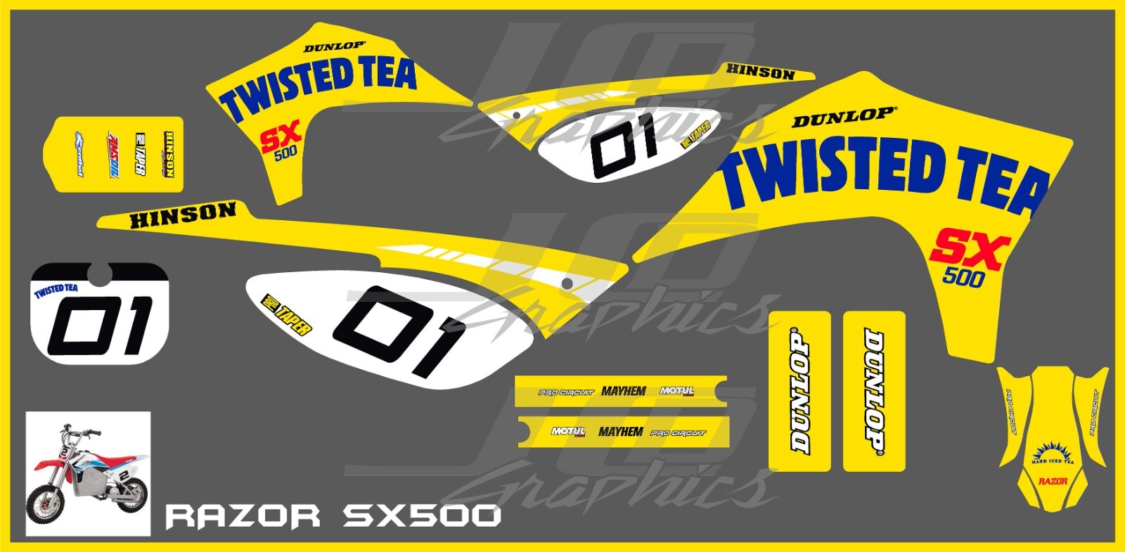 Razor SX500 graphics kit decals THICK AND HIGH GLOSS