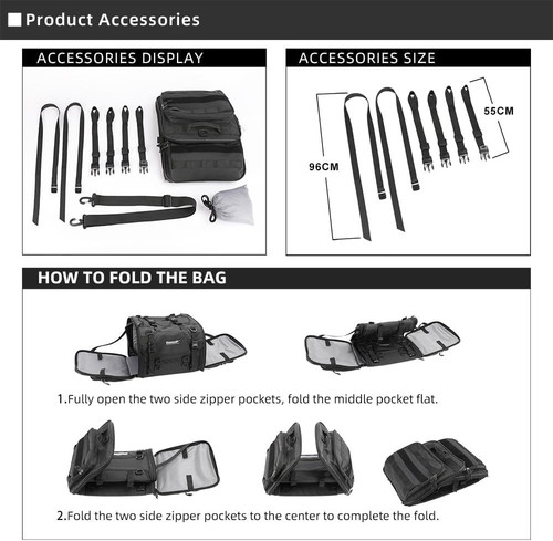 Rhinowalk Motorcycle Saddle Bag Motorbike Tail Waterproof 33-45L, Black
