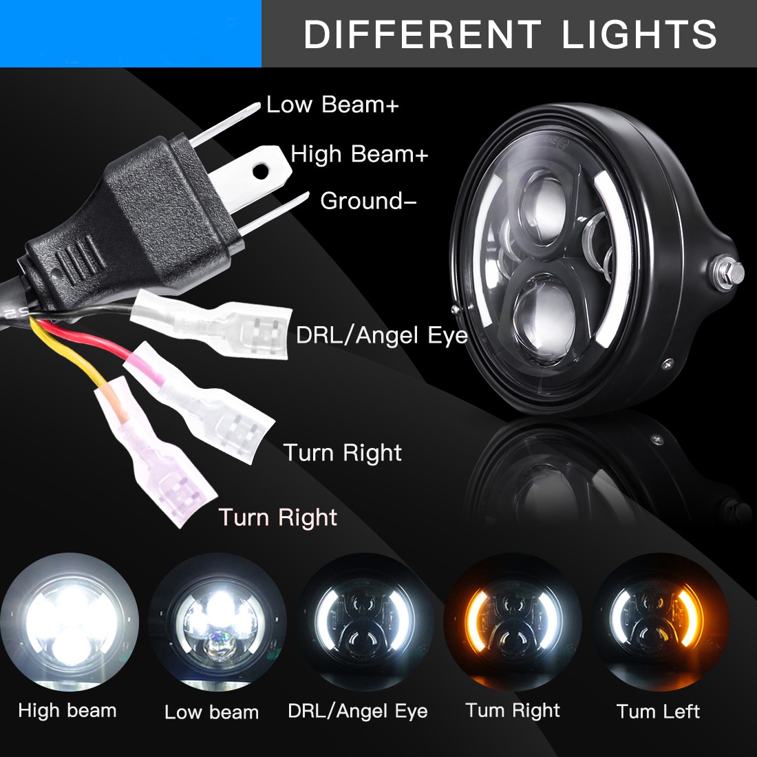 7 Inch LED Motorcycle Headlight Round For Harley Honda Suzuki Yamaha Kawasaki