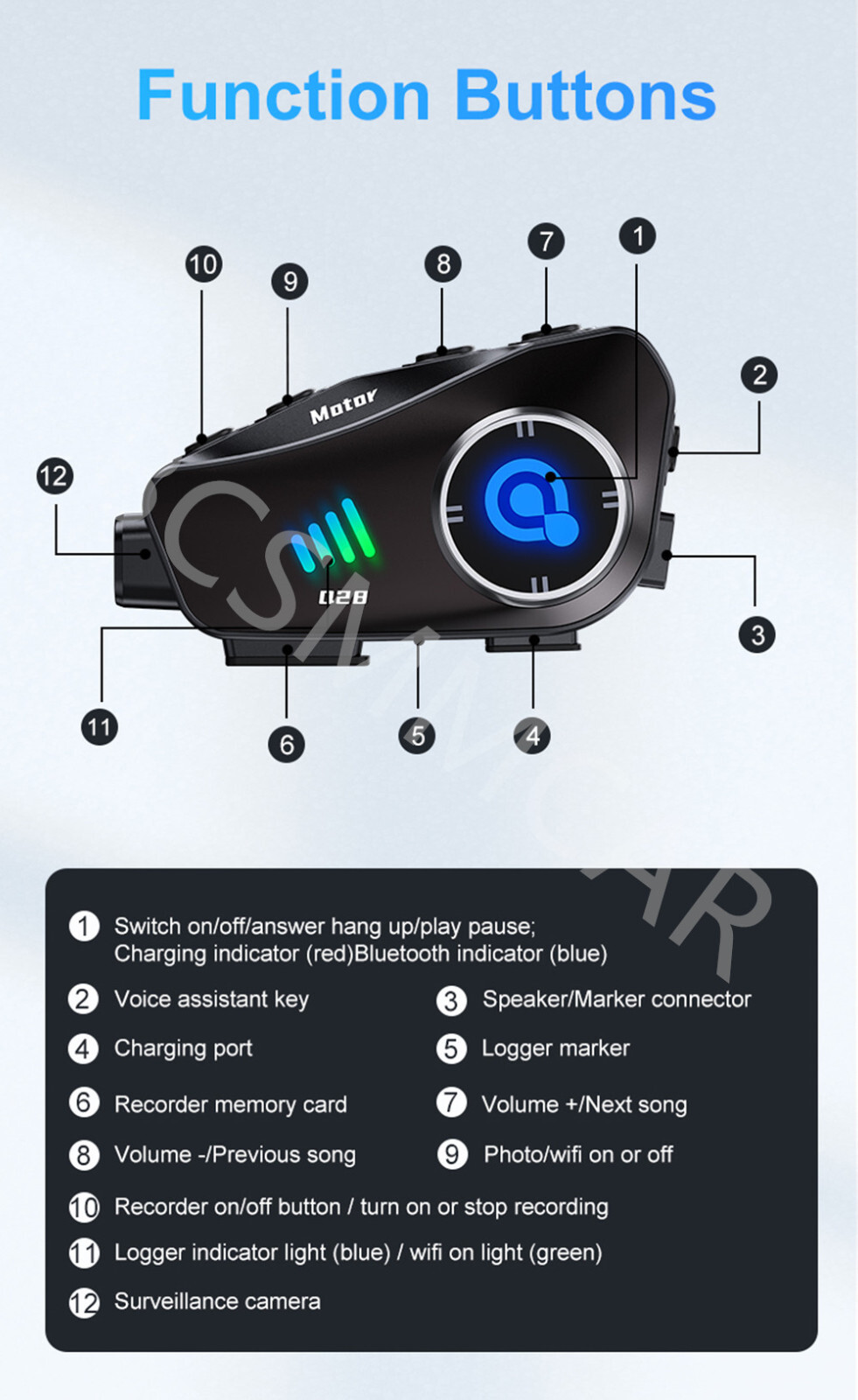 Motorcycle Helmet Bluetooth Headset Dash Cam Wireless Camera WiFi Video Recorder