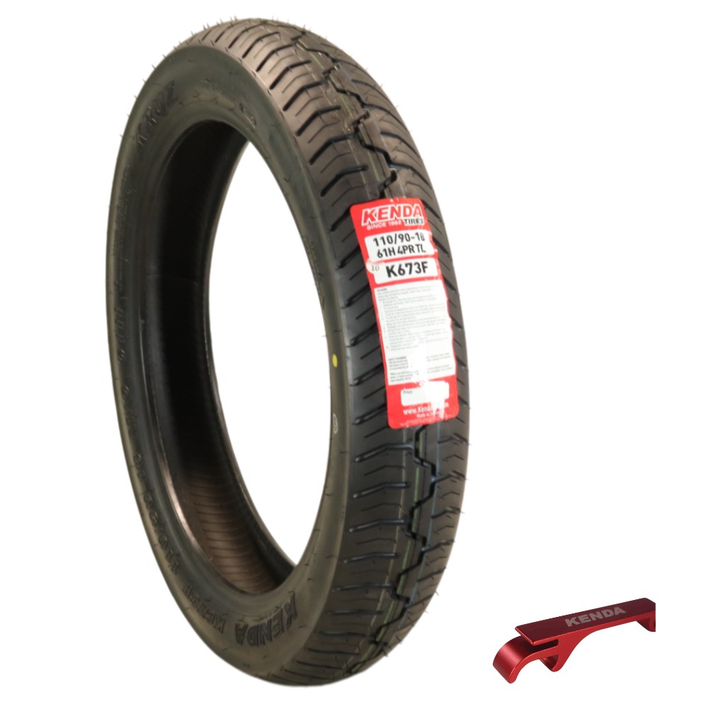 Kenda Kruz K673 Front Motorcycle Tire, 110/90H-18, Blackwall with Keychain