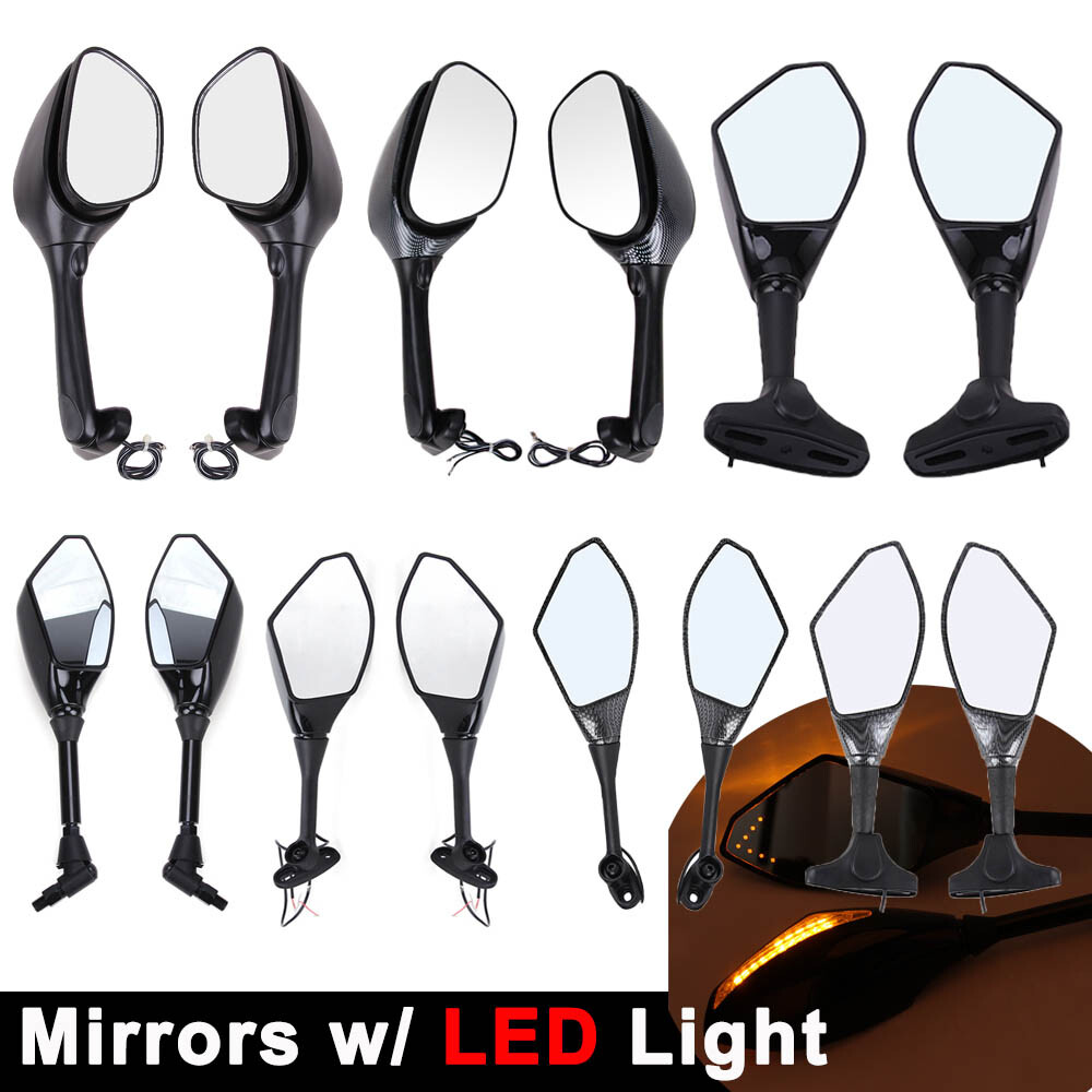 Motorcycle Rearview Side Mirrors w/ LED Turn Signal Blinker Light For Kawasaki