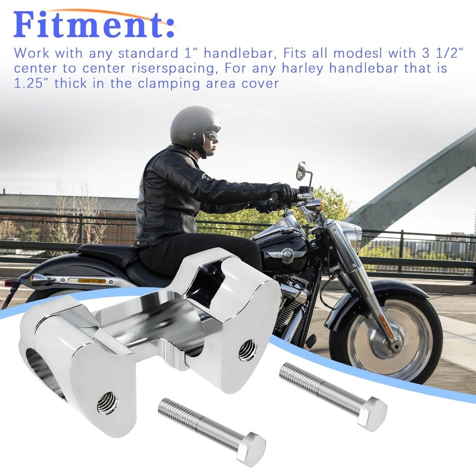1.5” Tall Handlebar Risers 1.25″ Bar Bottom Mount for Harley Touring Softail