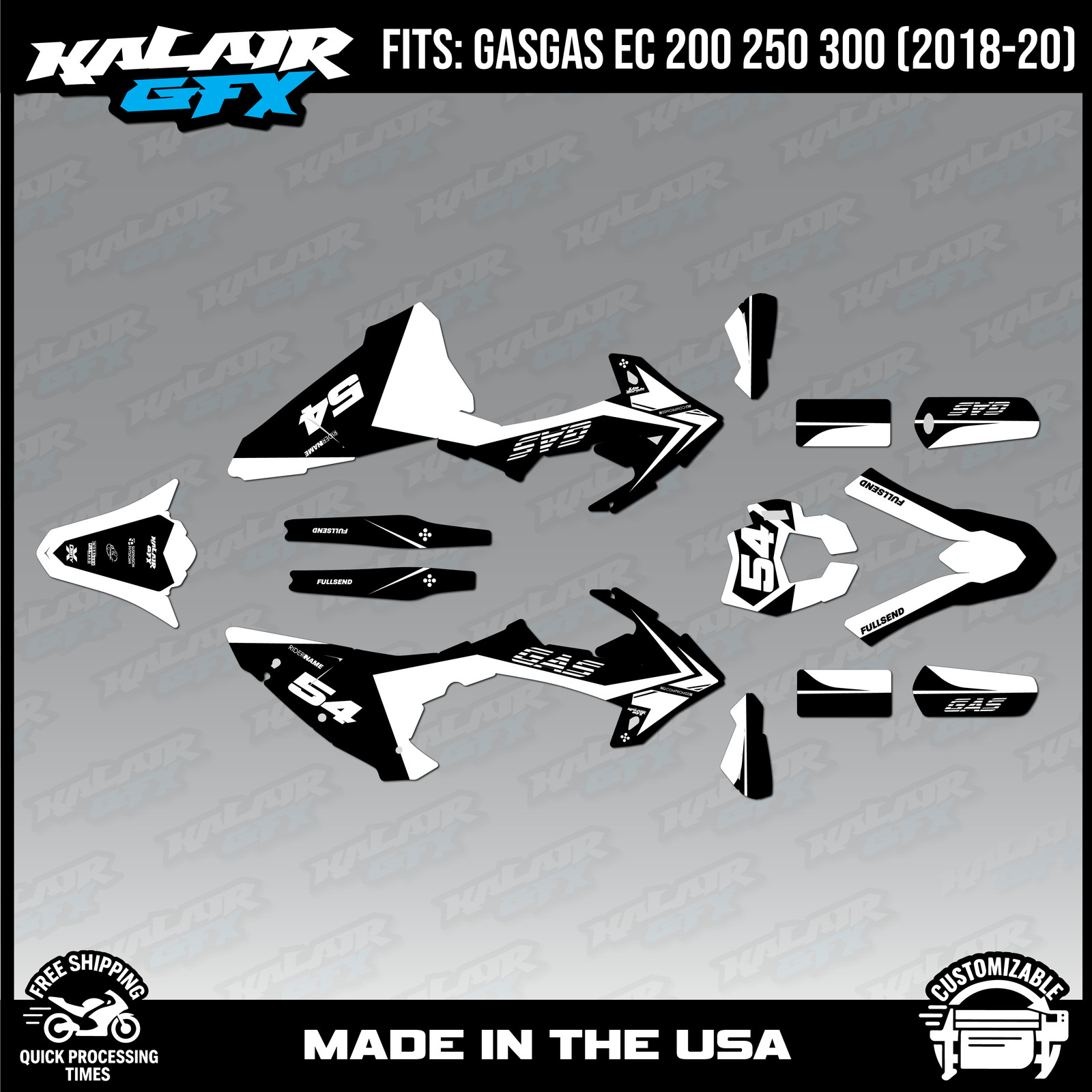 Graphics Kit for GasGas EC200 EC250 EC300 (2018-2020) Inferno – WHITE
