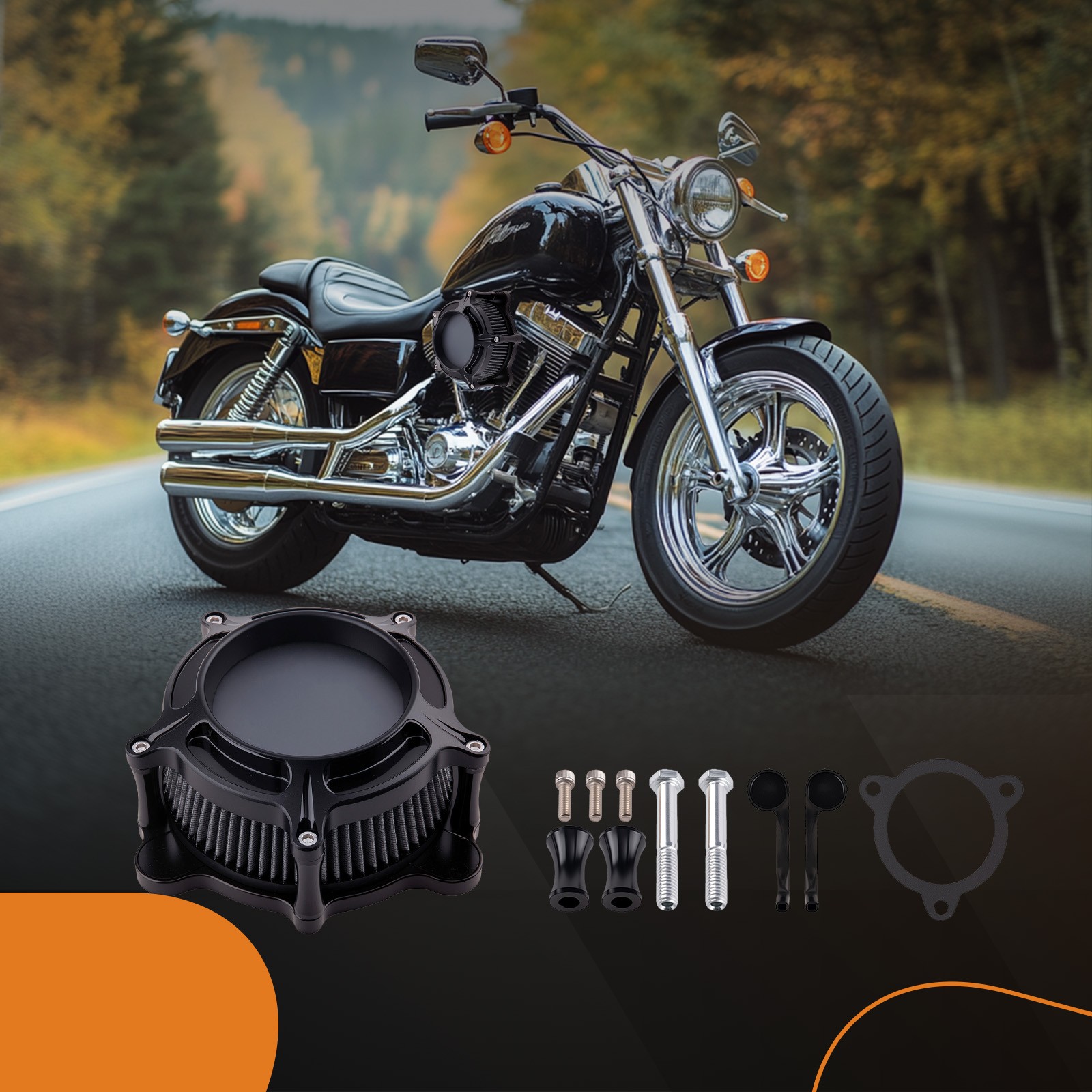 Black Air Filter System for Harley Dyna FXDLS 2017 CNC Billet Aluminum
