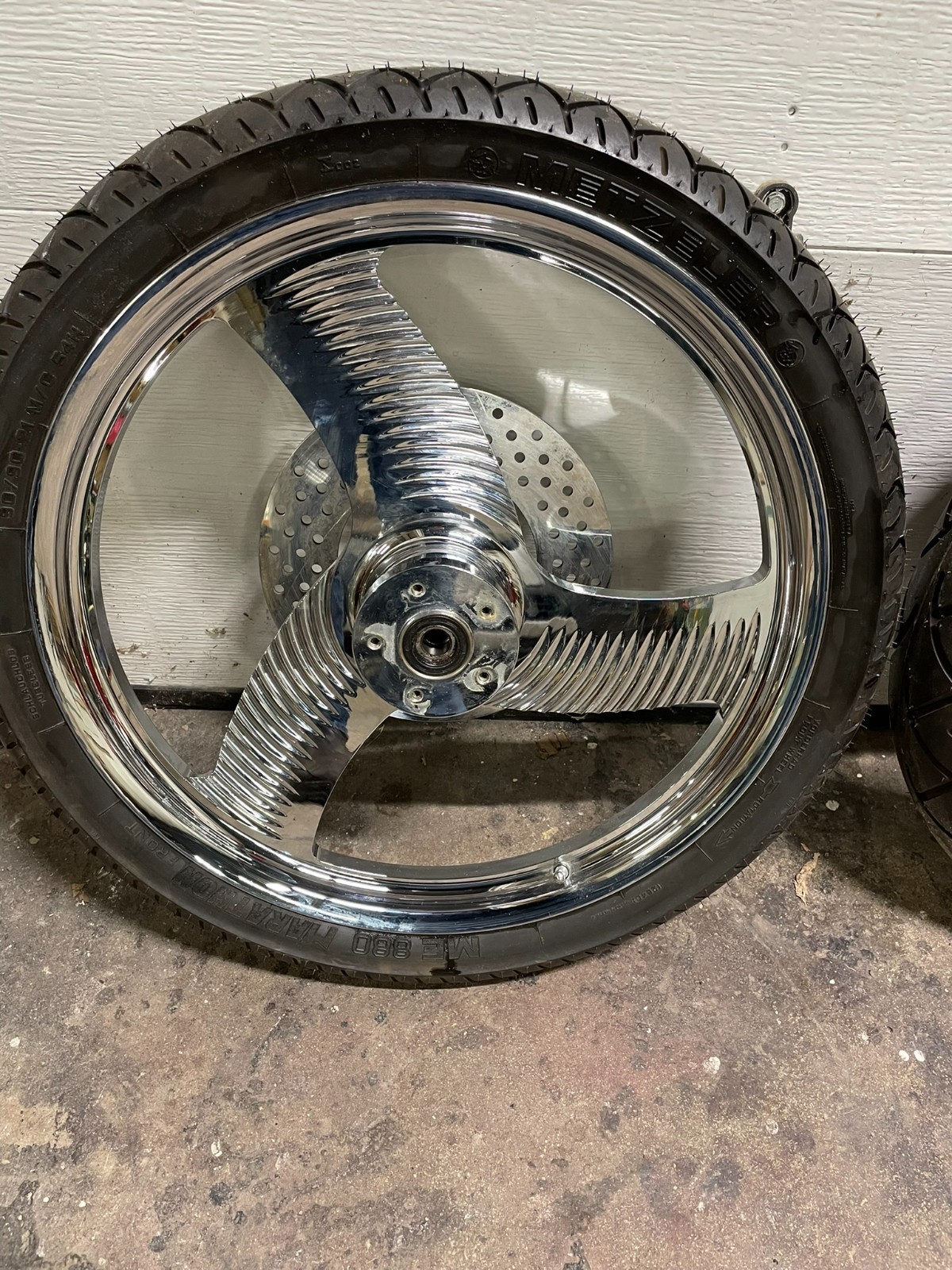 21 16 Chrome Billet 3 Blade Wave Wheel Set PM Harley Pro Street FXR CCI Chopper