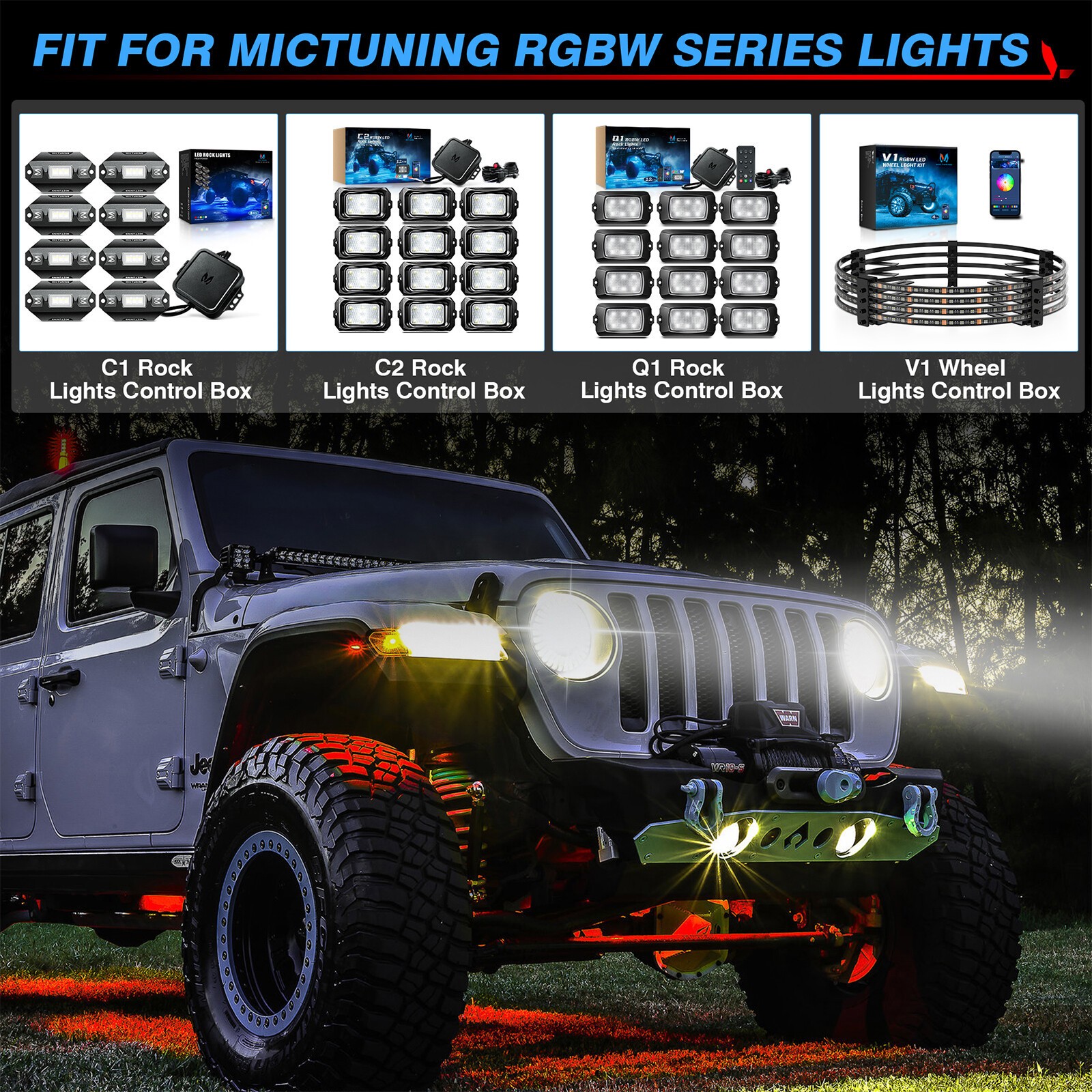 Fit for MICTUNING C1&C2 Q1 RGBW Rock Lights 5-Pin Wire Cable Y-Splitter Extender
