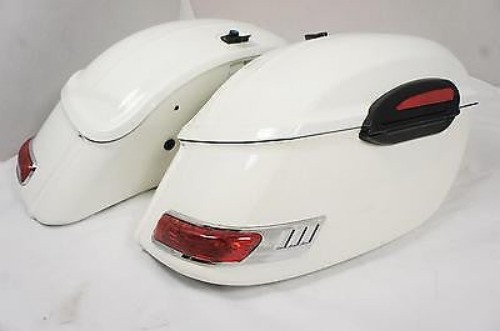 Mutazu White Universal RS Motorcycle Hard Saddlebags for Cruisers Baggers