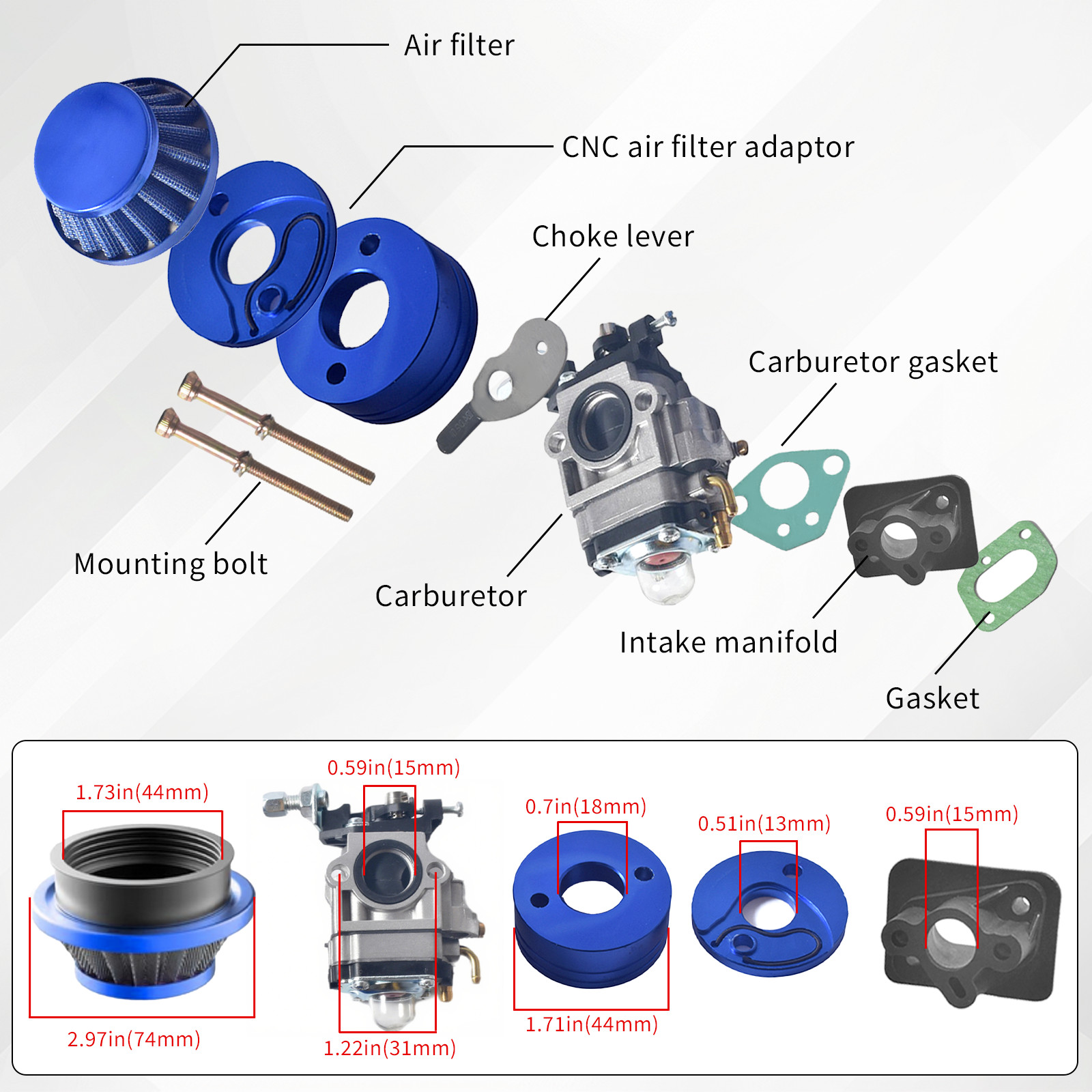 15mm Carburetor Upgrade Kit For 2 Stroke 43cc 47cc 49cc Standup Gas Scooter ATV