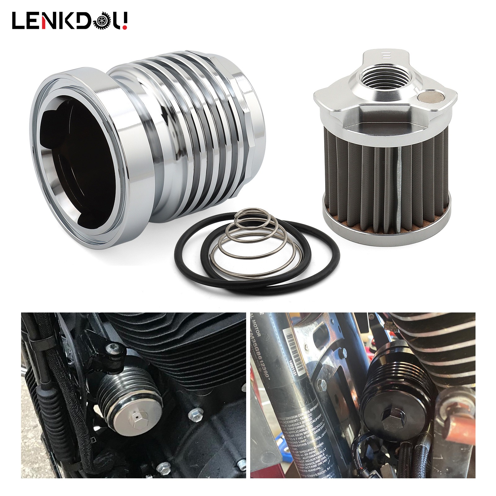 1PC Chrome Stainless Steel Reusable Spin-On Oil Filter Kit For Harley Touring
