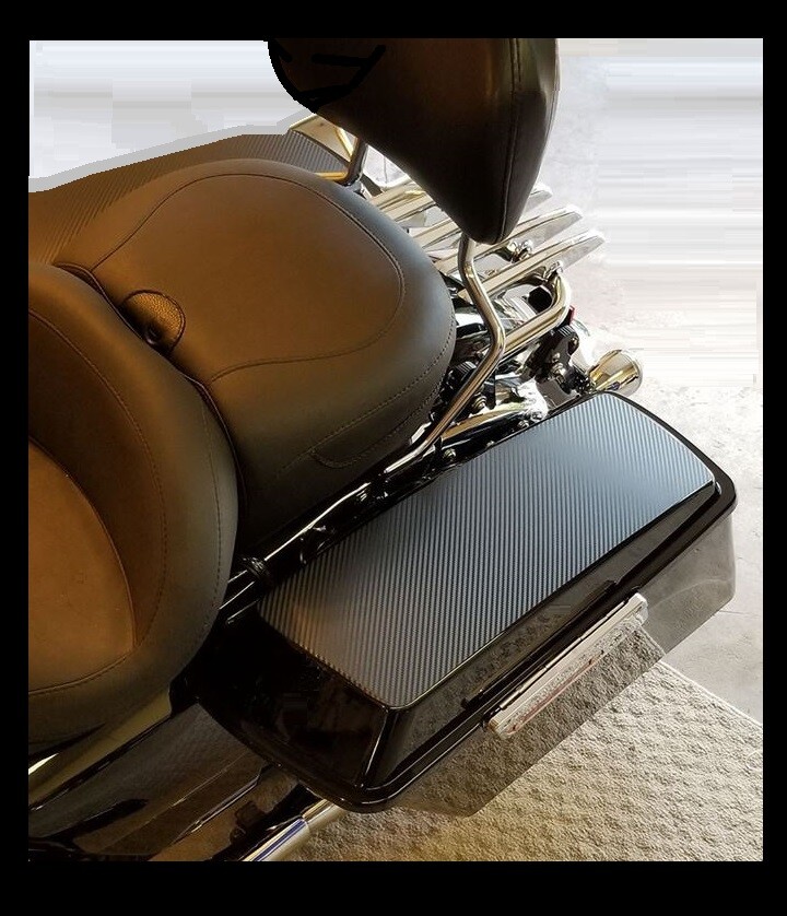 Black carbon hard bag lid covers Fits 2014-2023 Harley Touring hard bag lids