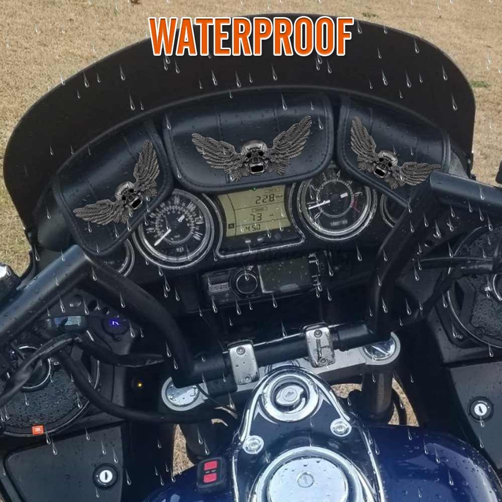 Skull Style Windshield 3 Pouch Pocket Fairing Bag Fit for Harley Electra Glide