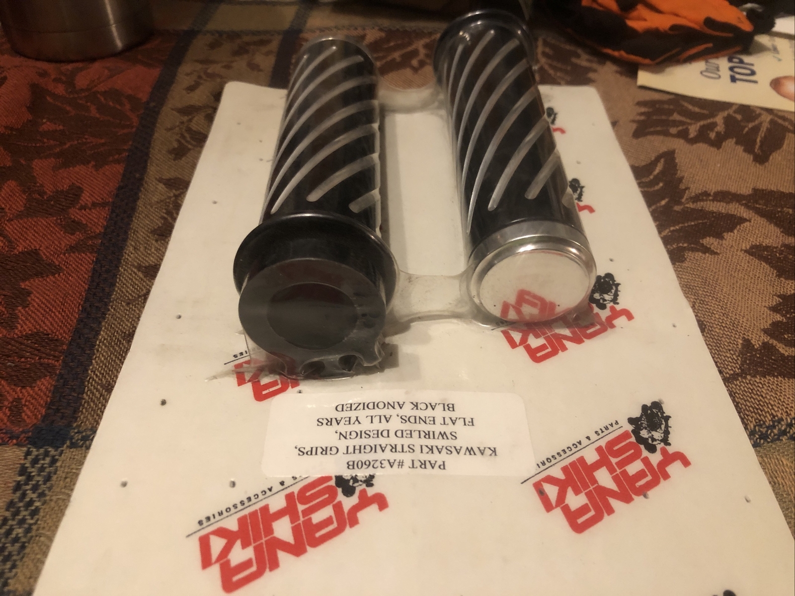 Yana Shiki A3260B Black Swirl Straight Flat Ends Kawasaki Billet Grips