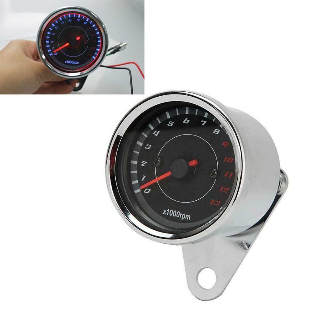 DC 12V Universal Motorcycle Tachometer Electronic Tach Meter Speedometer Gauge