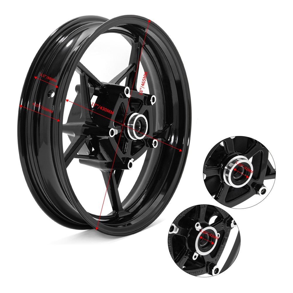 17×3.5″ Tubeless Front Wheel Gloss Black for Kawasaki Ninja 650 Z650 Z 900 17-24