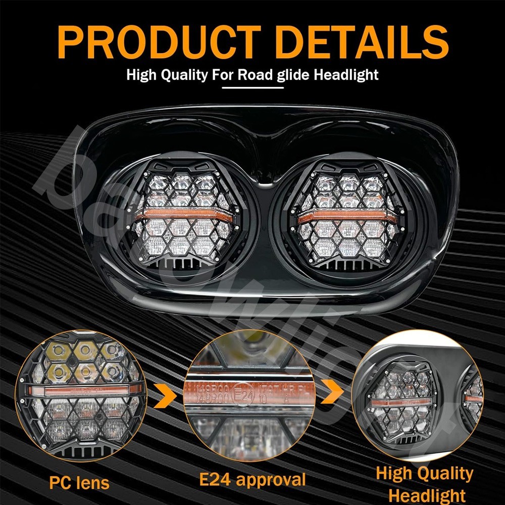 Fit for Harley Road Glide 2003-2013 DOT 270° LED Dual Headlight Head Lamp w/ DRL