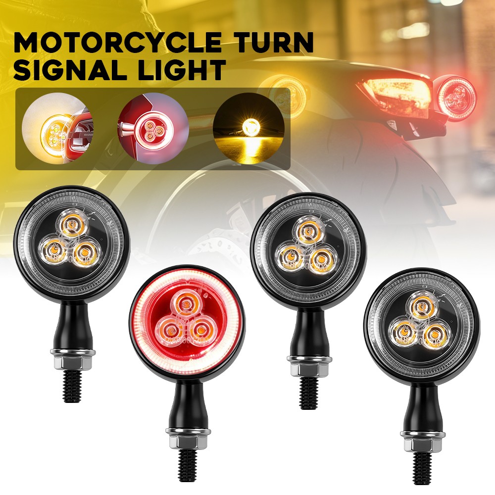 4X Universal LED Motorcycle Turn Signals Running Brake Light Amber Red Black