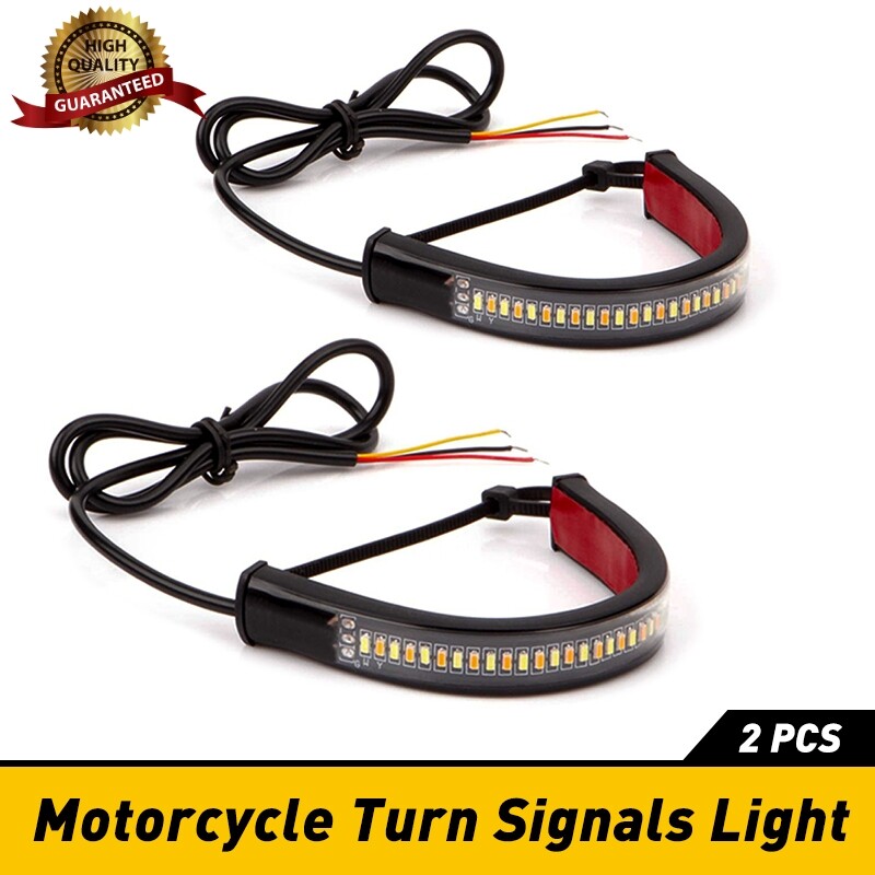 2x Motorcycle LED Strip DRL White Light Amber Sequential Turn Signal Switchback