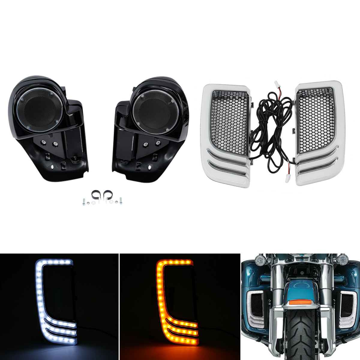 Lower Vented Fairing 6.5″ Speaker W/ Turn Lamp Fit For Harley Road King 14-24 18