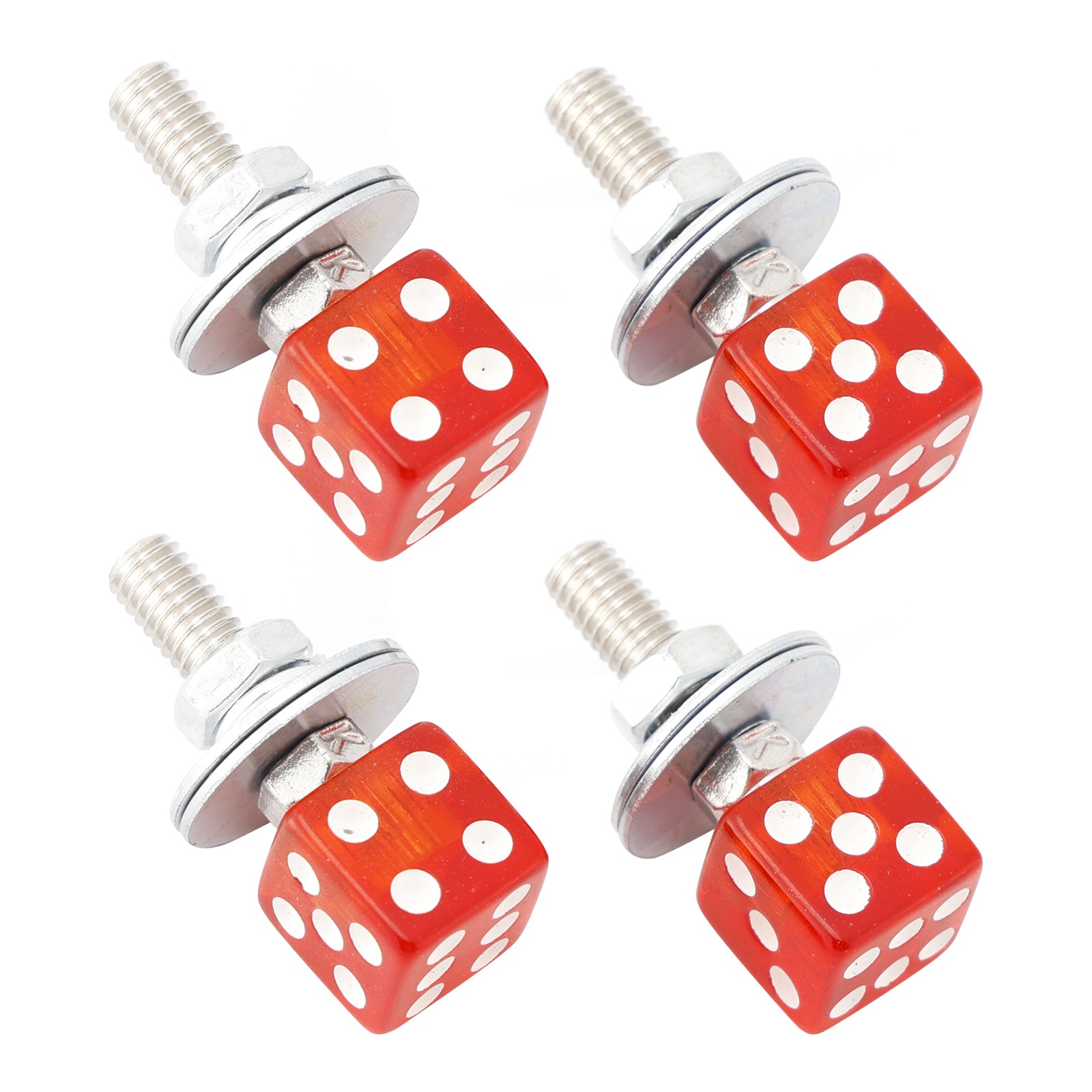 4x Motorcycle Bike Plastic Red Dice License Plate Bolt On Screw On Frame Nut US