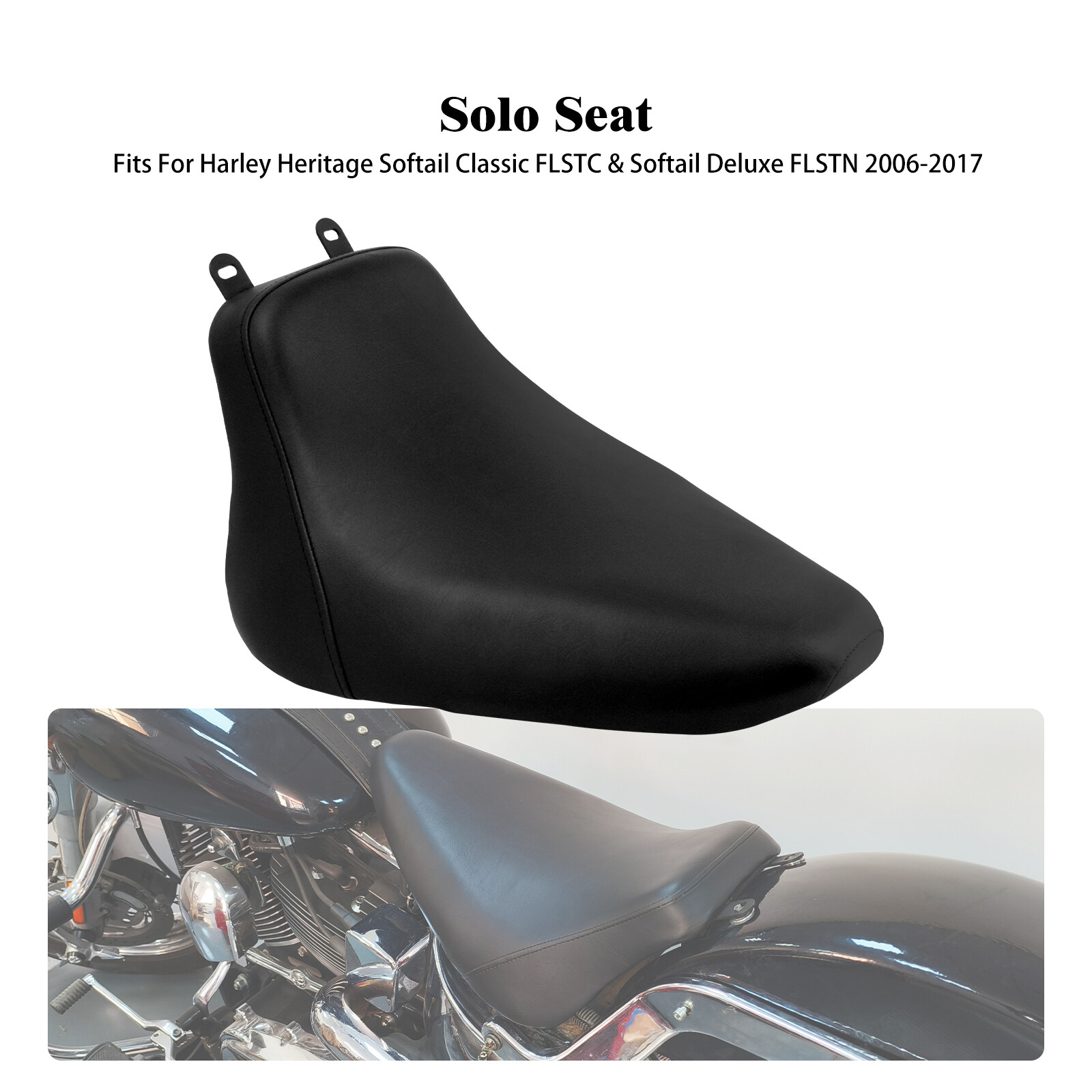 Black Driver Solo Seat For Harley Heritage Softail FLSTC Deluxe FLSTN 2006-2017