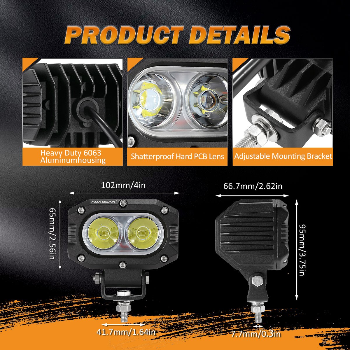2pcs AUXBEAM Motorcycle 4″ LED Driving Light Work Light Pods Fog Lamp for Harley