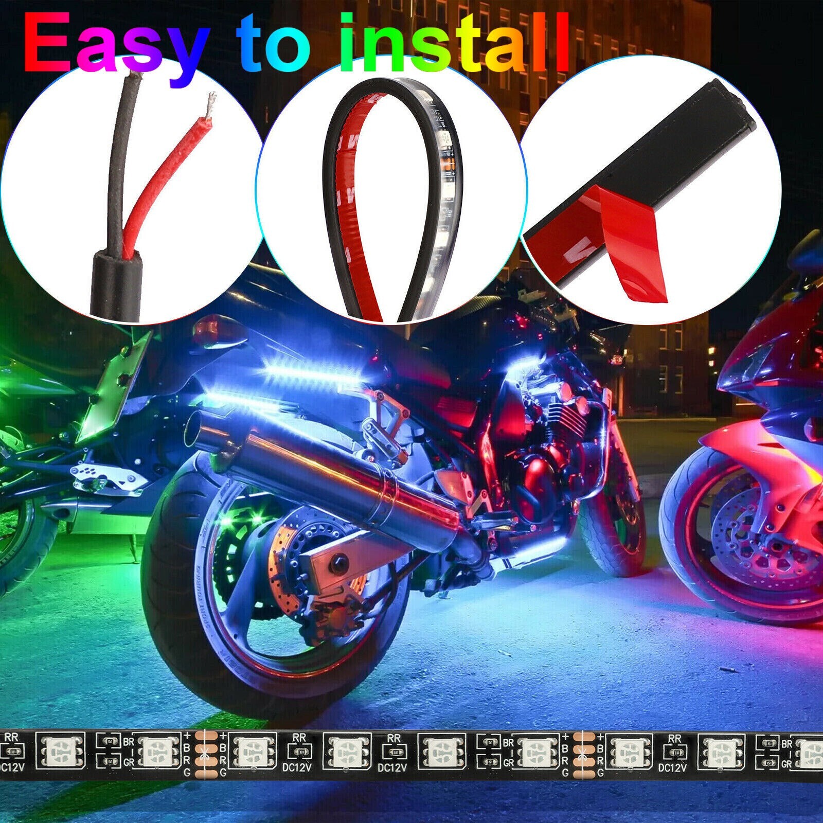 RGB LED Strip Under Car Tube Underglow Underbody System Neon Light Kit Light Bar