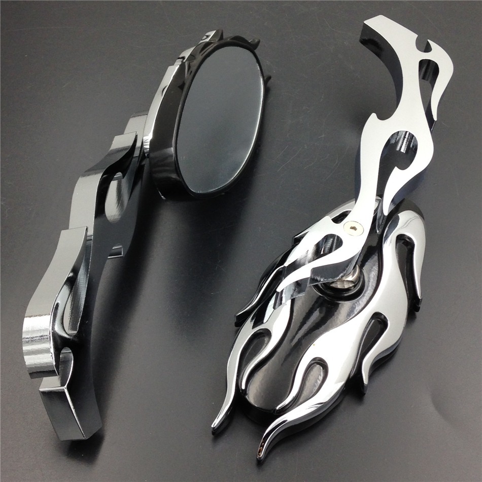 Chrome Flame style rearview mirror for any cruiser chopper custom