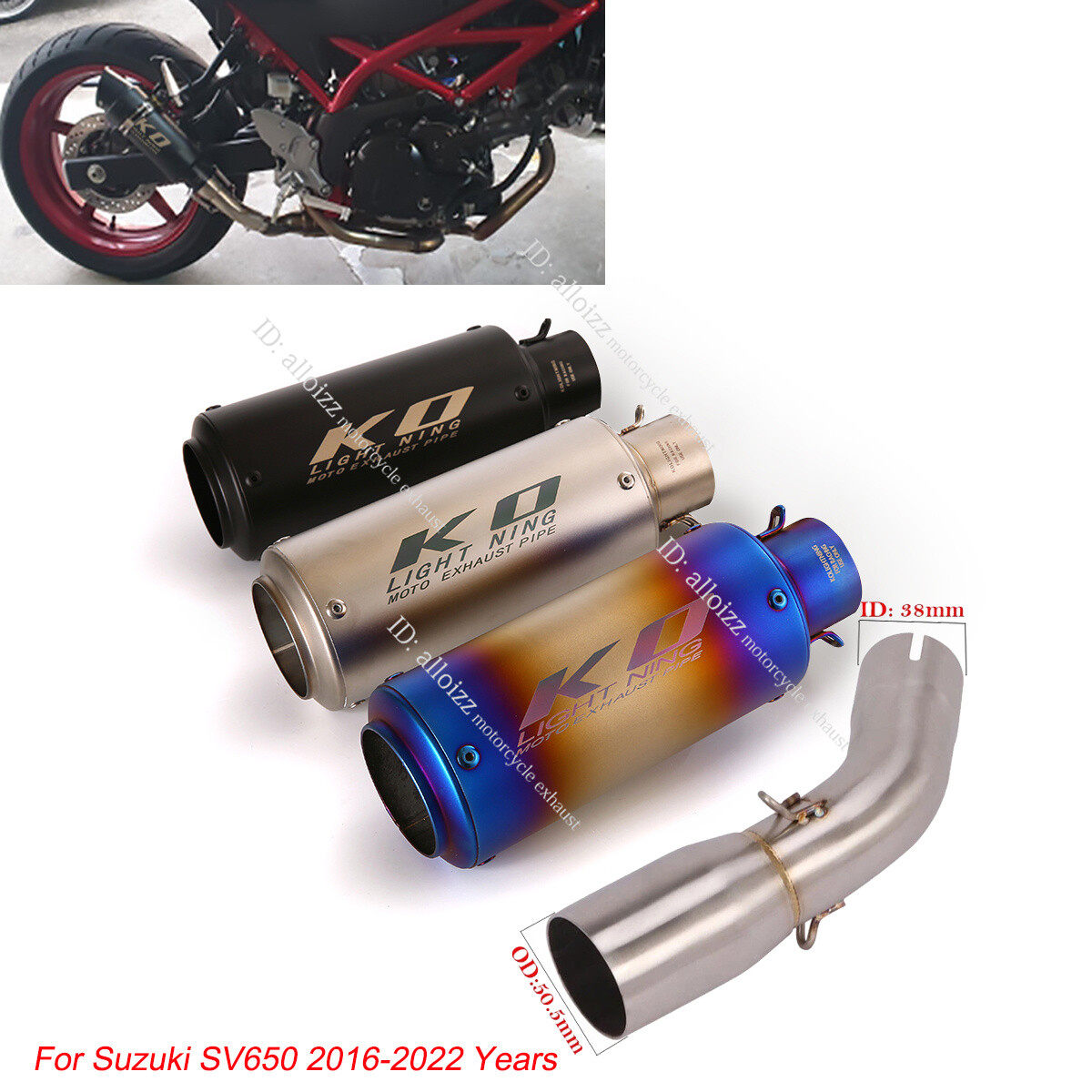 For Suzuki SV650 2016-23 Exhaust System Mid Pipe Slip On Muffler With DB Killer
