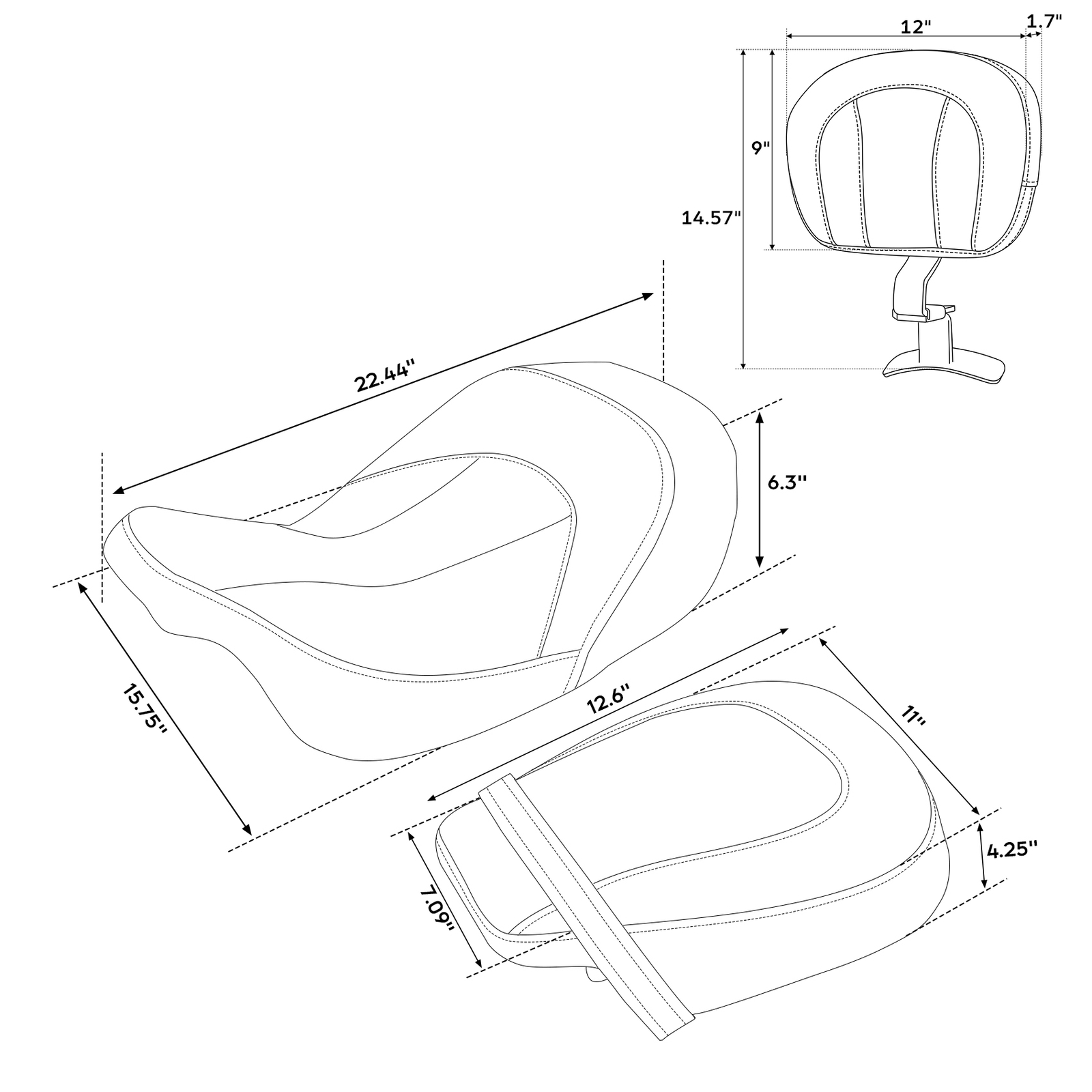 Two Up Driver Passenger Seats & Rider Pad Fit For Harley Street Glide 2009-2023