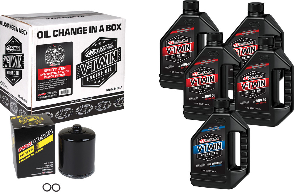 MAXIMA 90-119015PB V-TWIN OIL CHANGE KIT SYNTHETIC W/ BLACK FILTER, SPORTSTER
