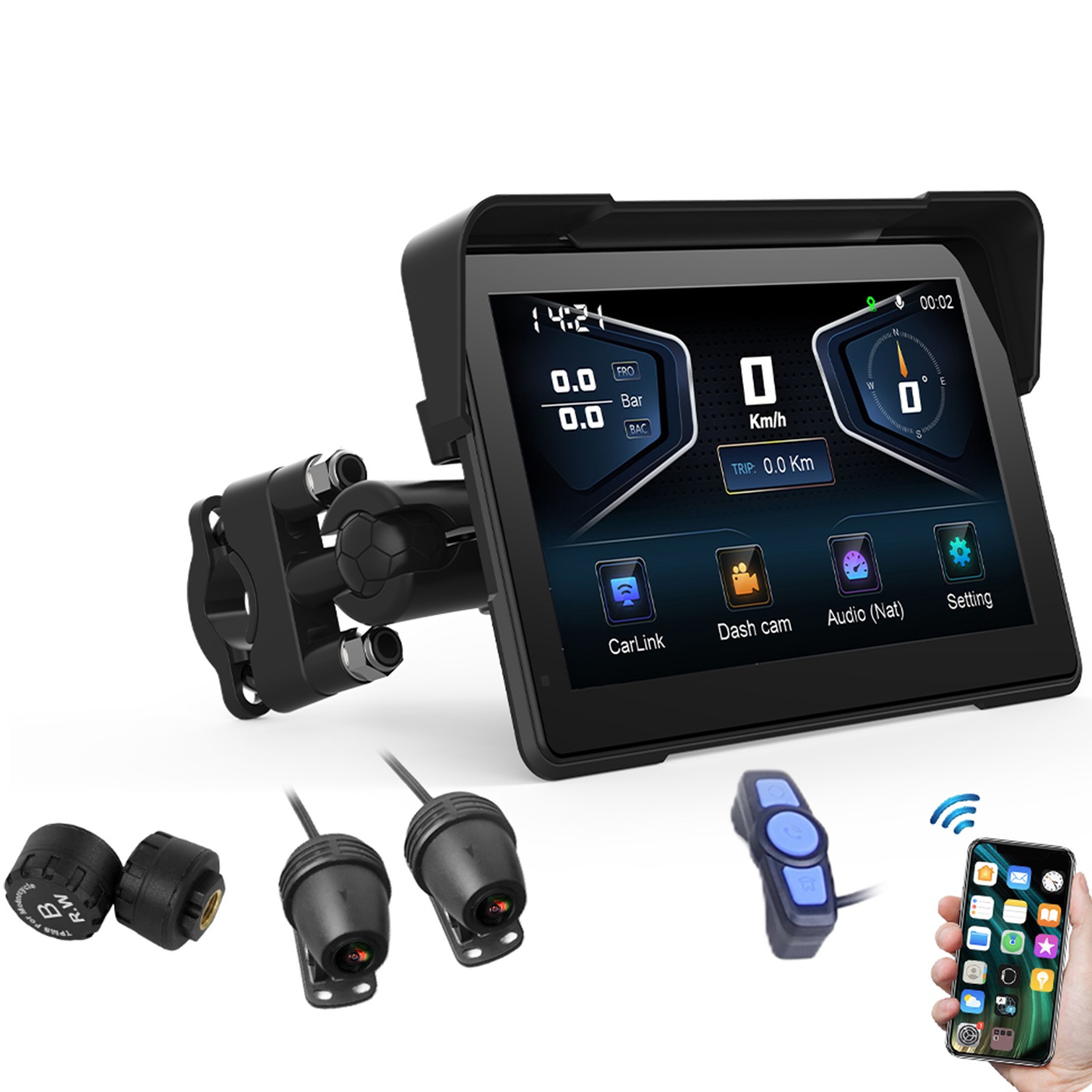 7″ Motorcycle GPS Navigation Touch Screen Wireless CarPlay Android Auto Cam WIFI