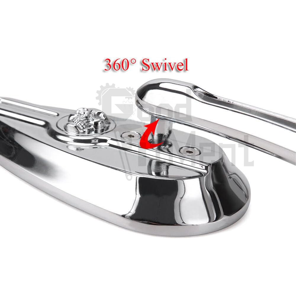Chrome Teardrop Motorcycle Skull Mirrors Aluminum For Harley Road King Softail