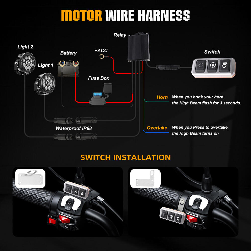 Pair Motorcycle LED Headlight Hi/low DRL Auxiliary Spot Lights Driving Fog Lamp