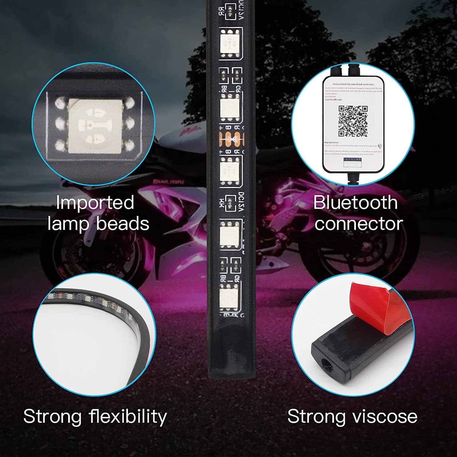 8PCS Motorcycle Underglow LED Light Kit, App Control Multicolor Motorcycle LED L