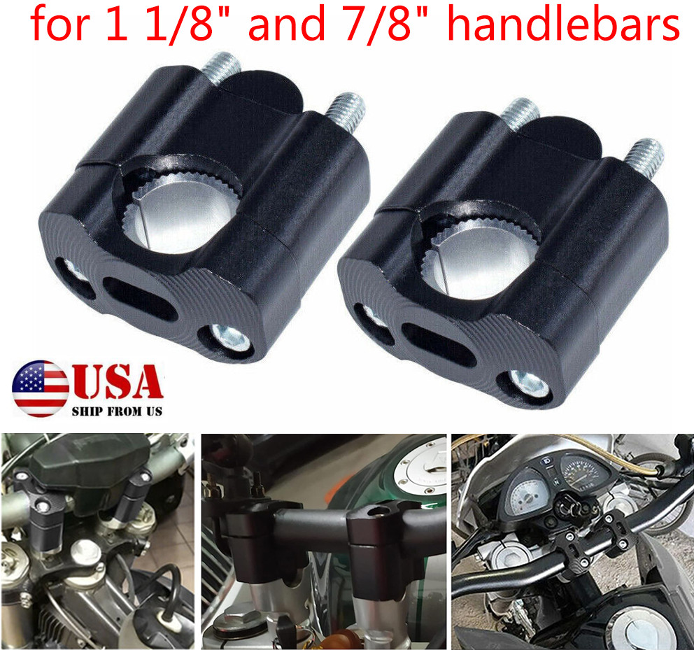 Black Handlebar Bar Mount Clamps Risers Adaptor For Dirt Bike ATV 7/8″ To 1-1/8″