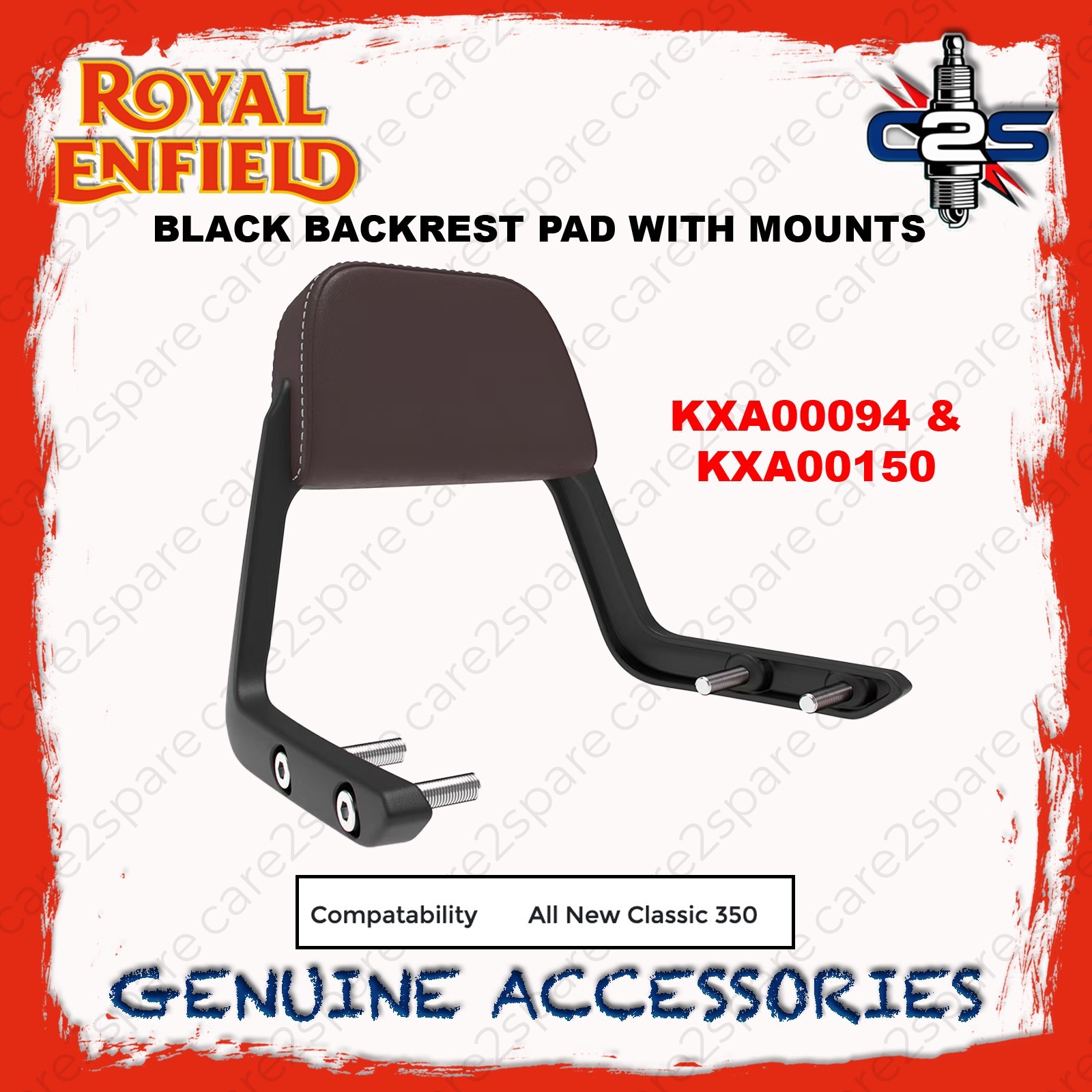 Brown Passenger Backrest Pad with Mounts for Royal Enfield Classic Reborn 350