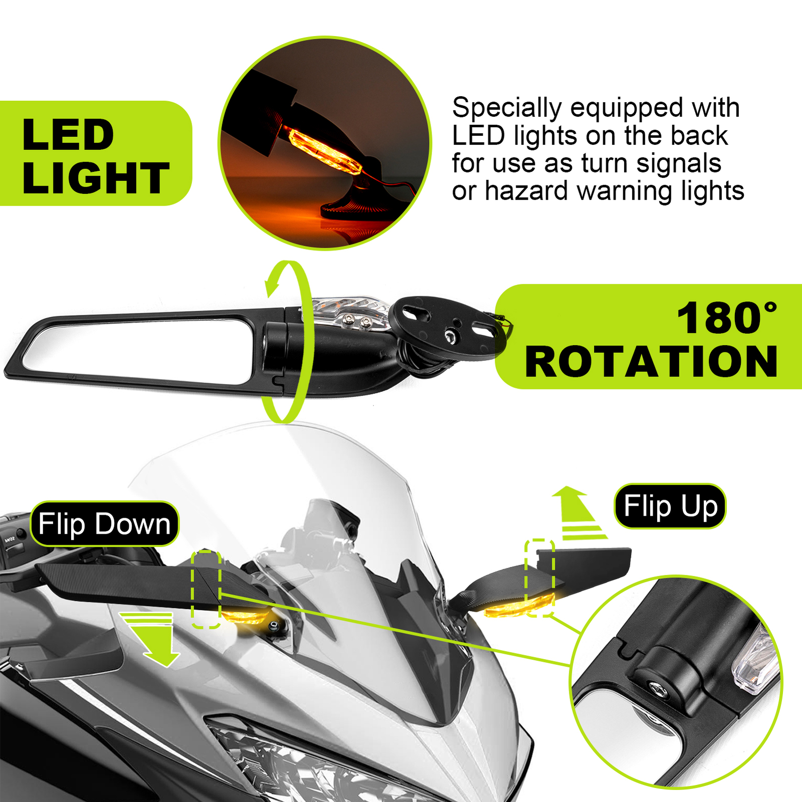 Adjustable Wing Rearview Mirrors LED Turn Signal For Suzuki GSXR1000 GSXR1300R